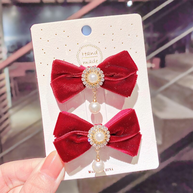 Coreano veludo arco hairpins crianças tecido borla pérola grampos de cabelo artesanal moda jóias headpiece acessórios para o cabelo das meninas: 10
