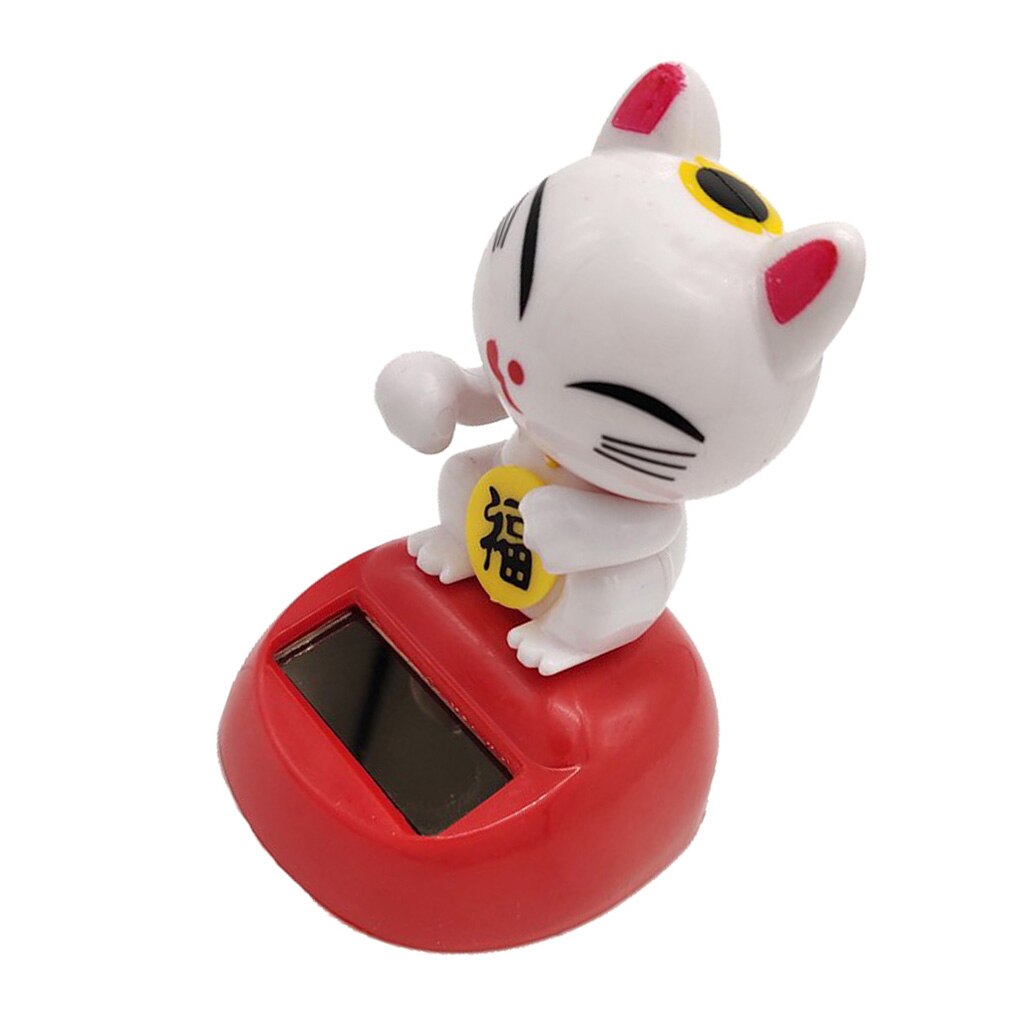 Solar Powered Bobbling Toy Shaking Hands Swinging Lucky Cat Doll Home Decor