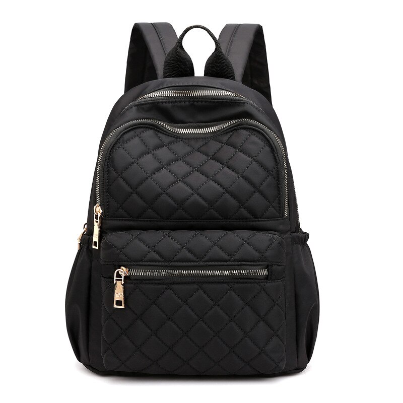 Décontracté en Nylon diamant treillis sac à dos femmes couleur unie grande poche grande capacité Daypack étanche voyage sac à bandoulière: Black