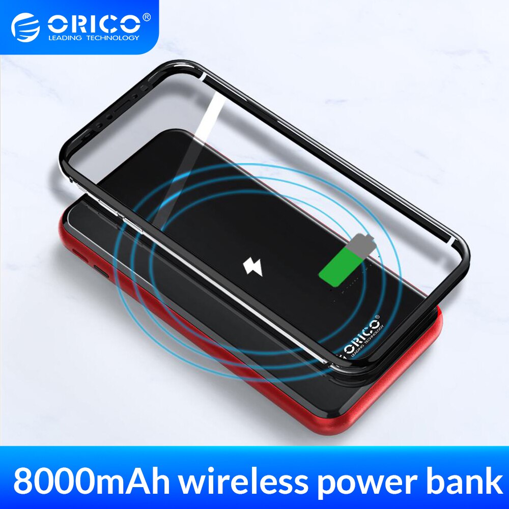Orico 8000Mah Qi Draadloze Oplader Power Bank Voor Mobiele Telefoon Draagbare Externe Batterij Bank Draadloos Opladen Type C Android