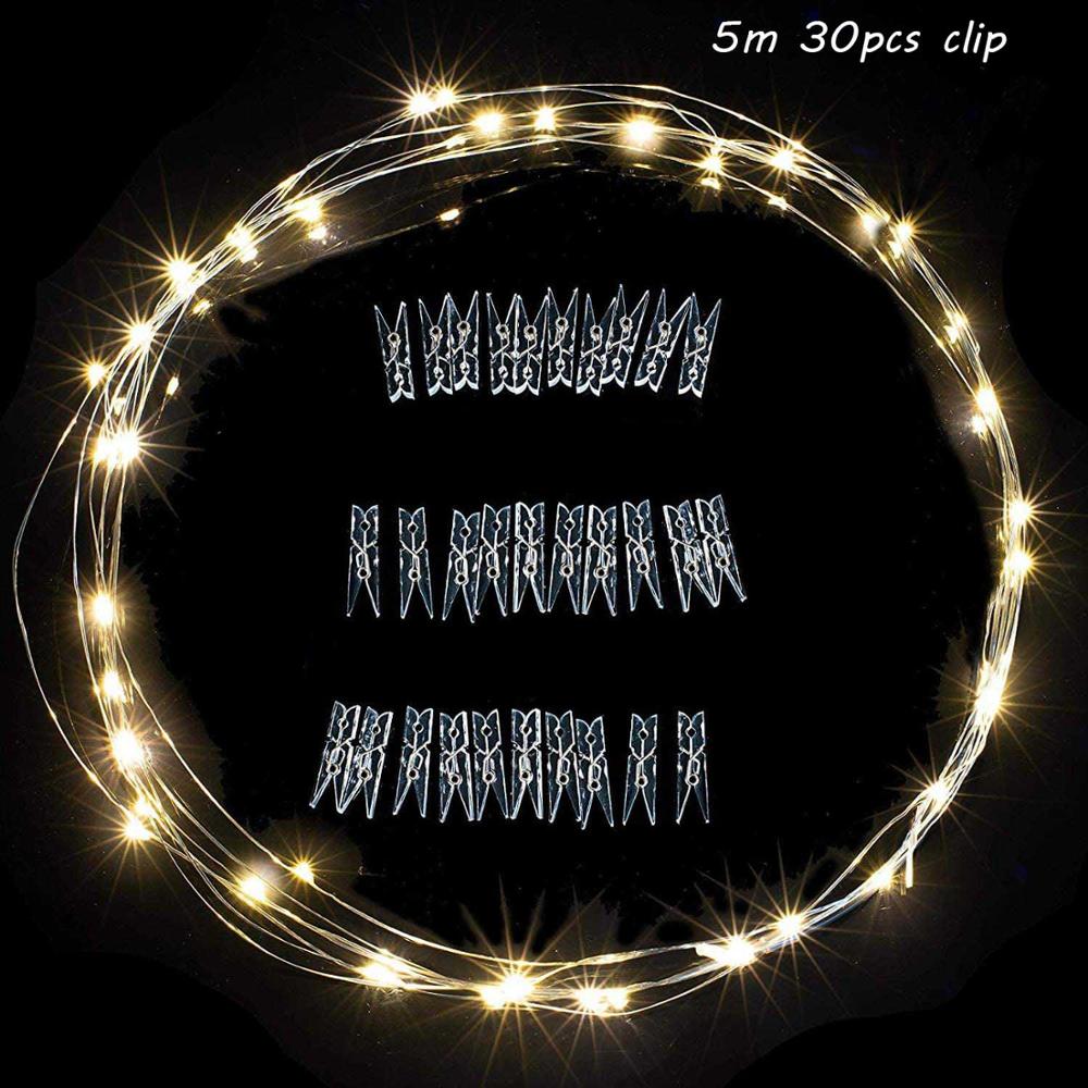 5M 10M LED Photo Clip String Lights Garland Led Light Strings Christmas Fairy Light For Birthday Baby show Outdoor Wedding Decor: 5m warm