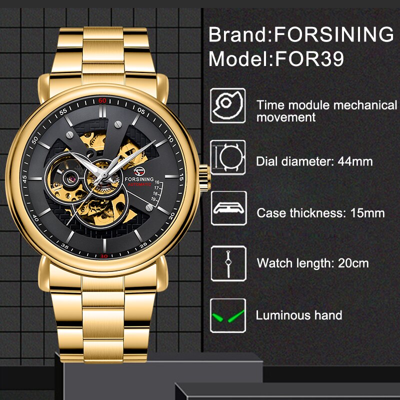 FORSINING Luxe Automatische Mechanische Horloge Goud Stalen Zakelijke Horloges Originele Mannen Horloge Top Klok Mannen Relojes Masculino