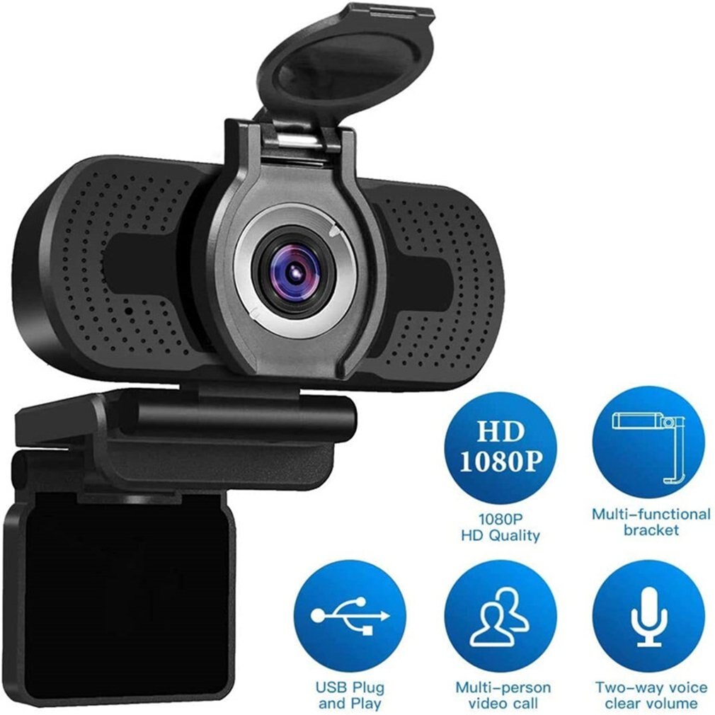 1080P computer camera Live video webcam with cover ABS Optical lens Plug and Play Full digital noise reduction microphone