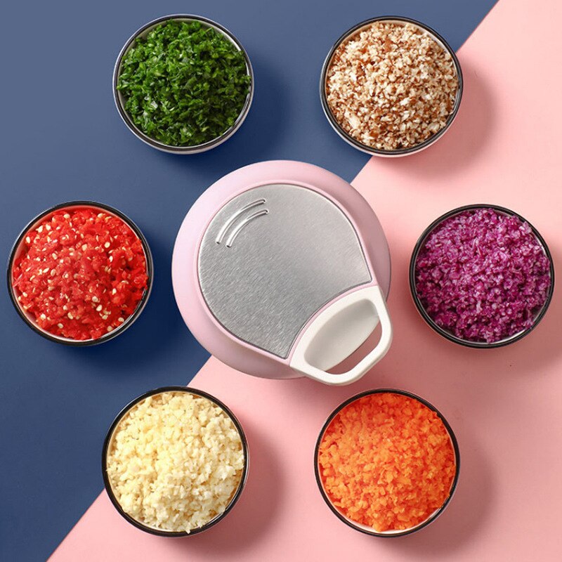 Mini Pink Food Processor 500 Ml Manual 3 Stainless Steel Blade Kitchen Meat Grinder Home