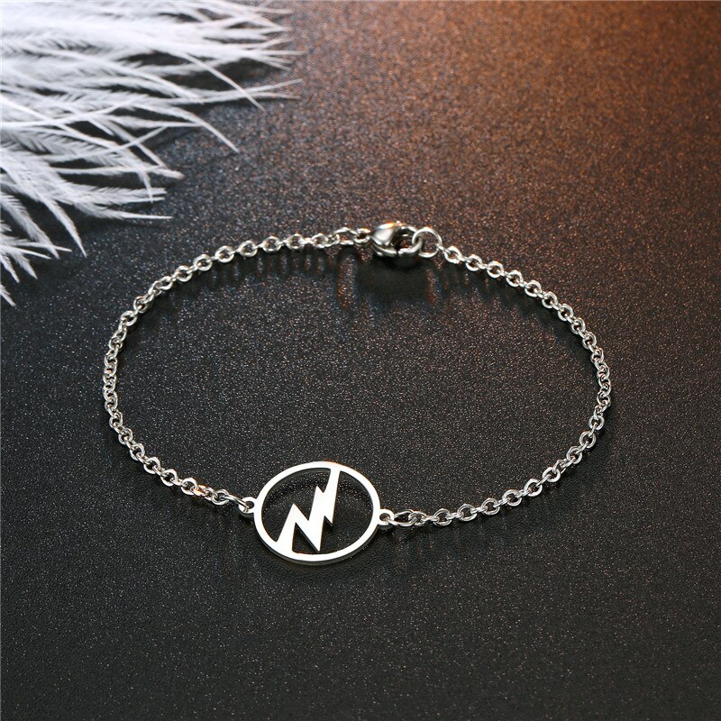 1 PC Chic Runde Hohl Blitz Edelstahl Armband Frauen Silber Farbe Einstellbar Dünne Armband Schmuck B107-1