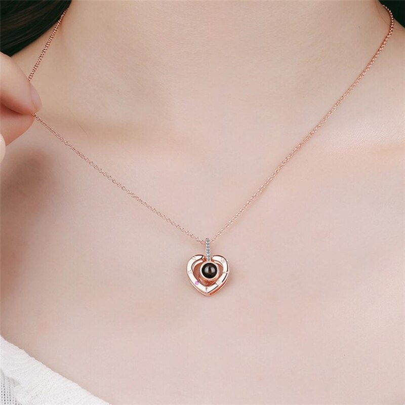 Mémoire unique 100 langues je t'aime Projection chaude Visible 925 argent Sterling doux coeur femme collier SNE436