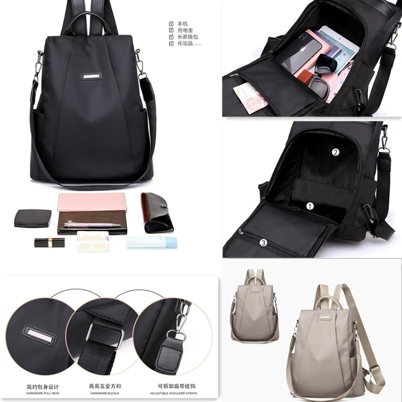 Women Travel Backpack Travel Bag Anti-Theft Oxford Cloth Backpack Black