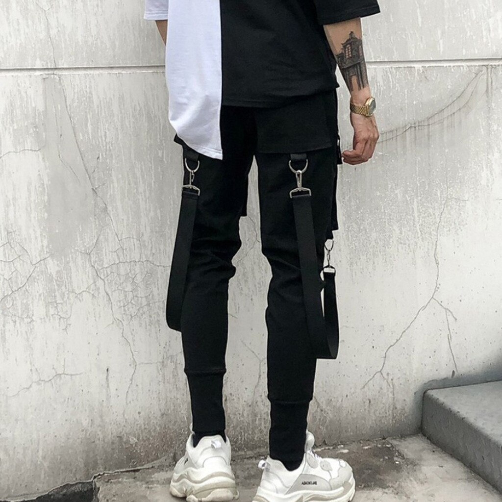 30# Side Pockets Cargo Pants Men Streetwear Hip Hop Patchwork Ripped Slim Pencil Sweatpants ropa hombre