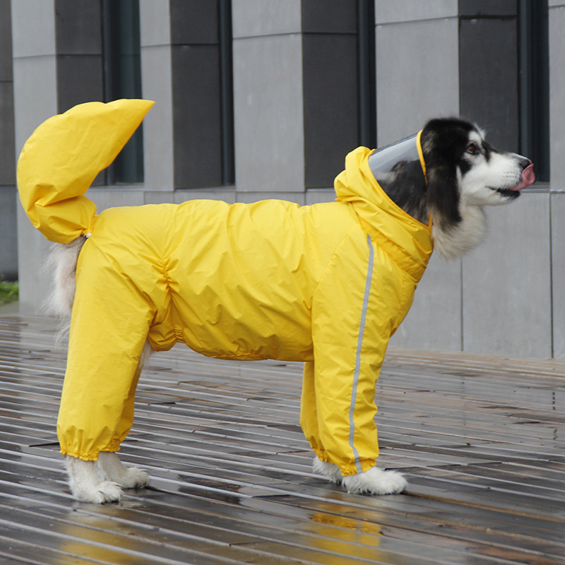 Chubasquero reflectante para perro, ropa impermeable con cremallera, mono de cuello alto con capucha para perros pequeños y grandes, mono de lluvia para Labrador