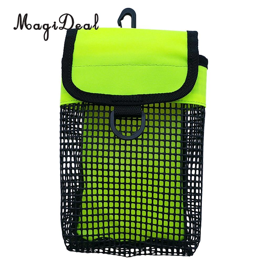 Magideal scuba diving reel bolt snap & smb sikkerhedsmarkør bøjle mesh gear taske udstyr holder bærepose - valg af farver: Fluogul