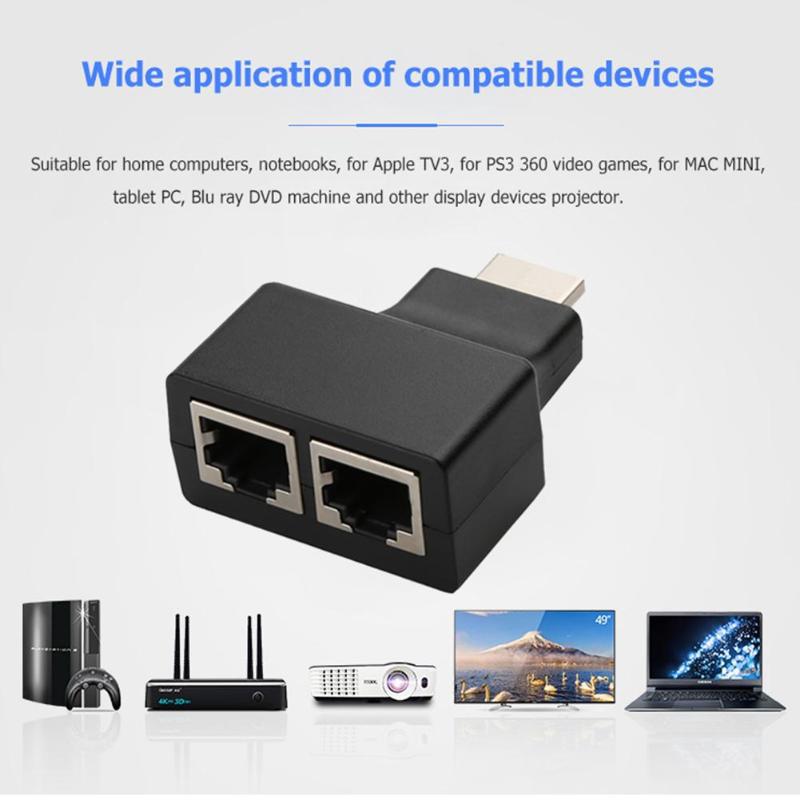 Extensor HDMI 4K, extensión de hasta 30m sobre extensión de 30m sobre Cable Ethernet CAT5e / CAT6 UTP, puertos RJ45, red LAN para PC