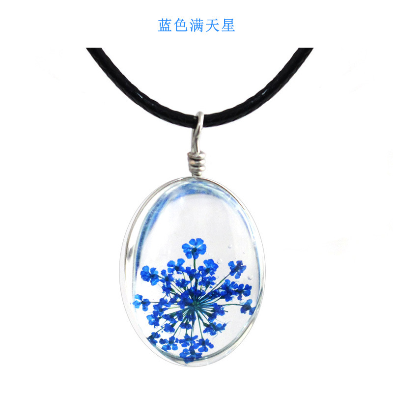 Classic Handmade Dried Flower Clover Jewelry Accessories Unisex Luck Transparent Glass Various Shapes Pendant Necklace: Platinum Plated