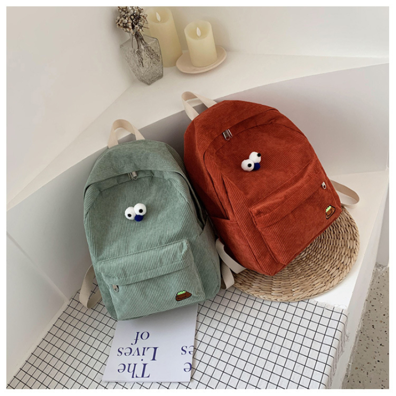 Corduroy Backpacks School Student Teen Girls Schoolbag High Large Capacity College Bookbag Classic Women Preppy Style
