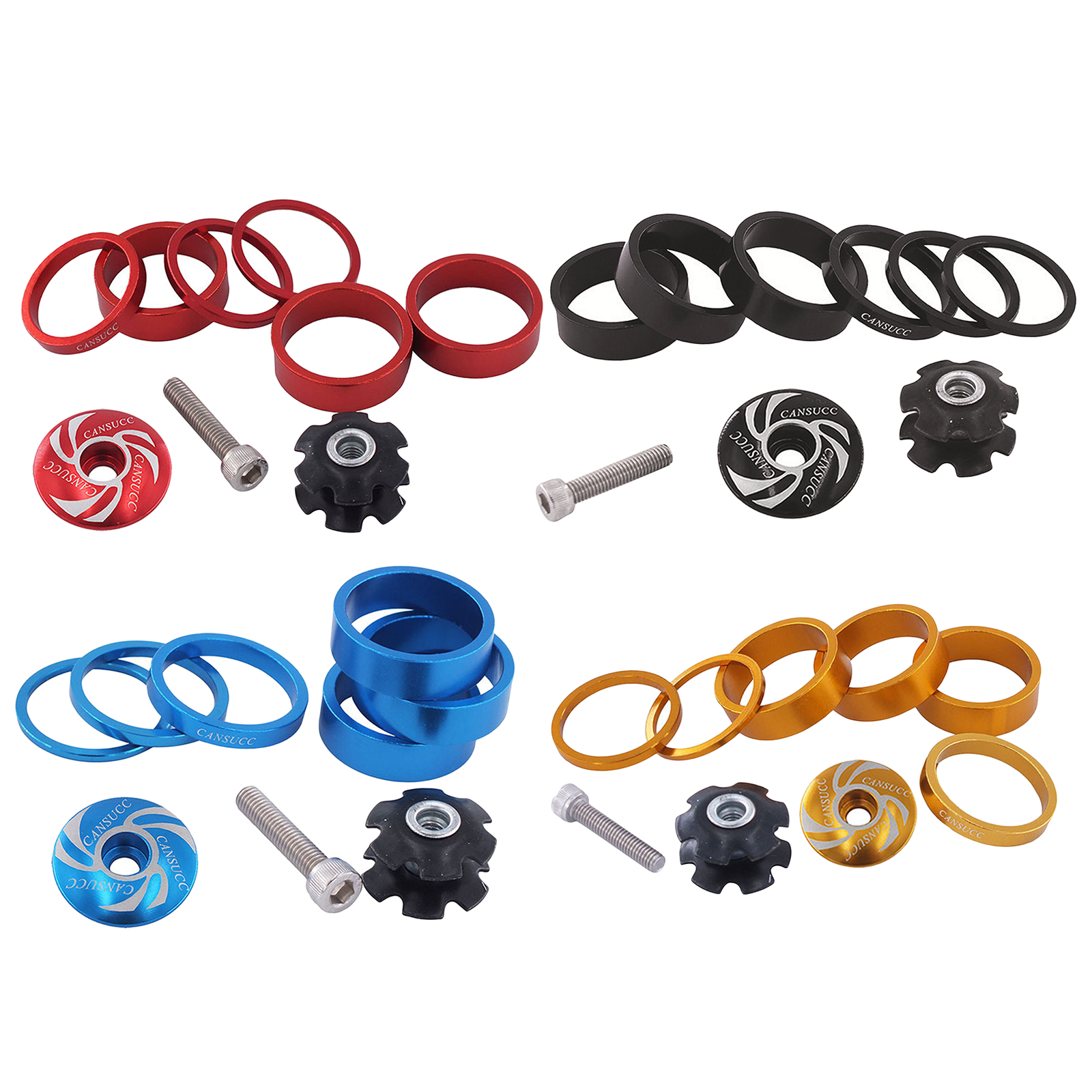 Bike Headset Spacer and Headset Top Cap Aluminum Alloy Headset Star Nut Stem Cap Fit 1-1/8" Stems and Forks
