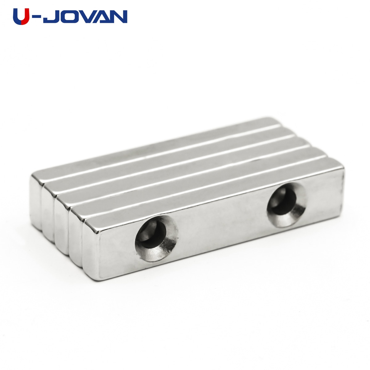 U-JOVAN 2 stuks 50*10*5mm Dubbele Gat 5mm Block Verzonken Neodymium Magneet Zeldzame Aarde Permanet krachtige Magneten 50x10x5-5-5mm