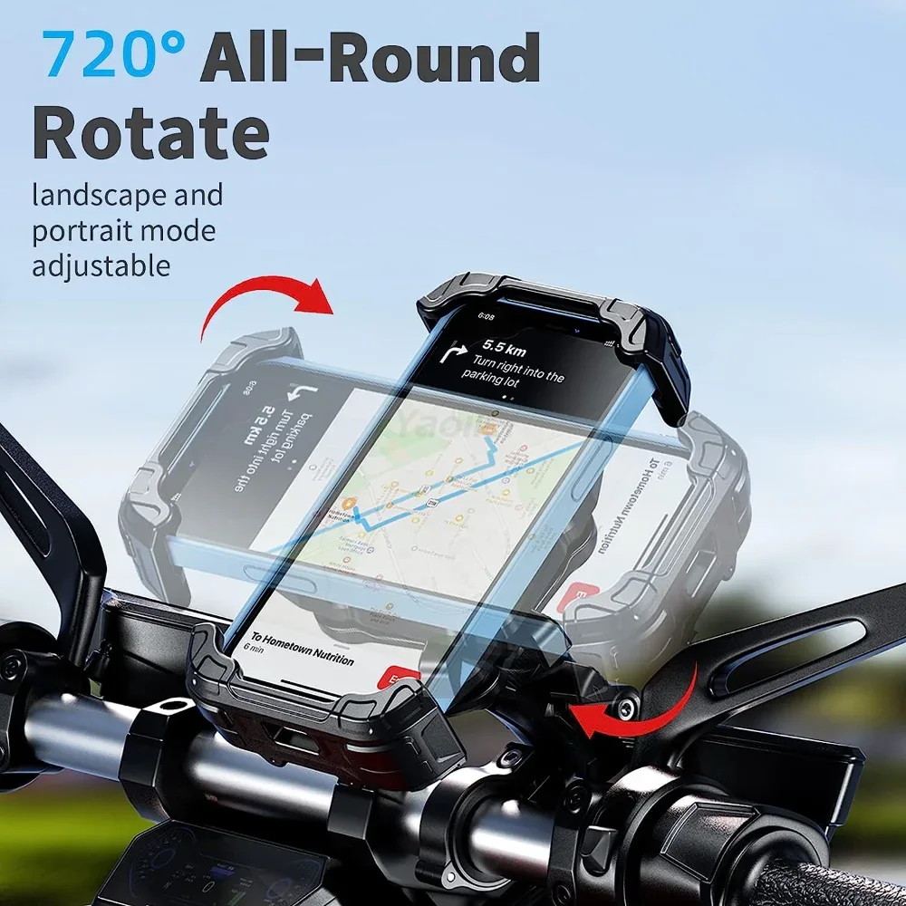 Motorcycle Phone Mount Holder Vibration Dampener Secure Lock Bike Handlebar Phone Mount for 16/15/ 14/13 Pro Max 5.4-7.2" Phones