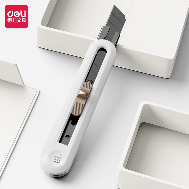 Deli Nusign Retractable Aluminum Utility Knife Box Cutter Metal Blades 18MM Self-Lock Paper нож School Office Stationery: 1White Knfie