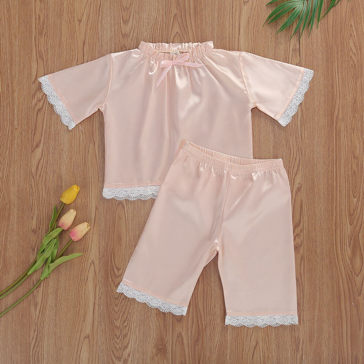Baby nattøj tøj spædbørn børn 1-6t baby piger is silke blonder 2 stk pyjamas sæt løse toppe skjorte brede bukser