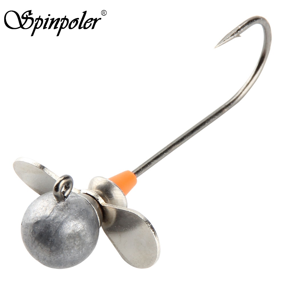 Spinpoler 2 stks/partij Ronde Lood Hoofd Haken Met Spinner Blade 5g 7g 10g 14g Rig Jigs hoofd Enkele Prikkeldraad Haak Zachte Lokken Haak