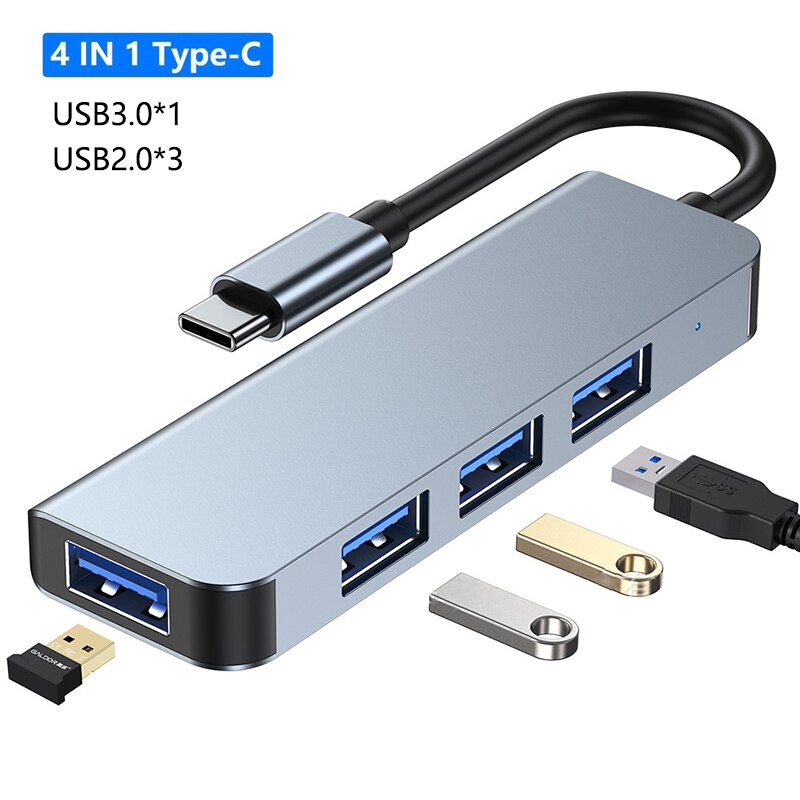 Usb Hub C Hub Adapter 6 In 1 Usb C Naar Usb 3.0 Hdmi-Compatibel Dock Voor Macbook Pro voor Nintendo Switch USB-C Type C 3.0 Splitter: 4 IN 1 A