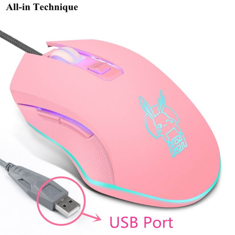 Roze Konijn Usb C Muis Met Led Backlight 2400Dpi Type C Bedrade Muis Voor Macbook Chromebook Laptop Matebook X tablet: USB Mouse