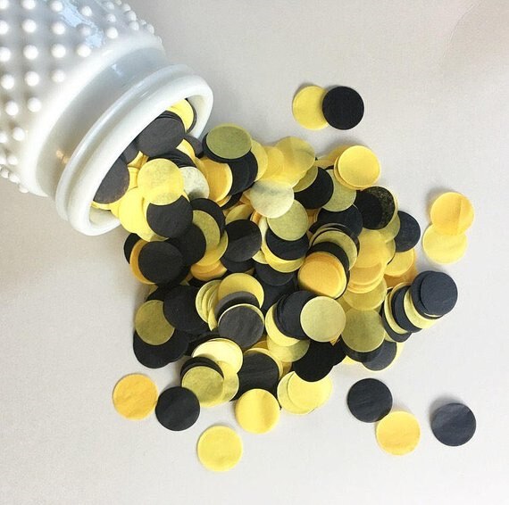 25 GM 1cm Papel negro confeti Amarillo Blanco redondo boda cumpleaños decoración despedida de soltero filer Mesa evento suministros: black and yellow