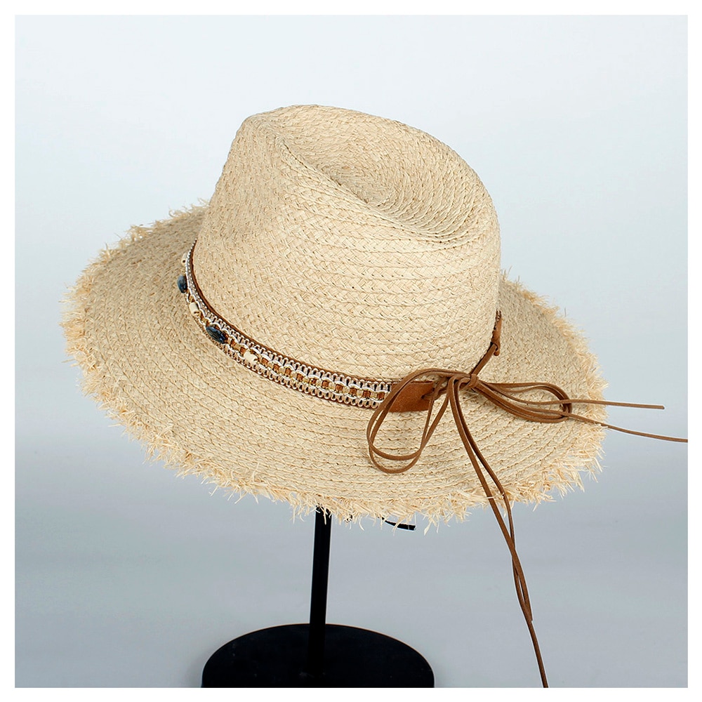 Japan raffia halm sommer kvinder rejser strand solhat dame bohemia bred skygge panama solhat solhat str. 56-58cm