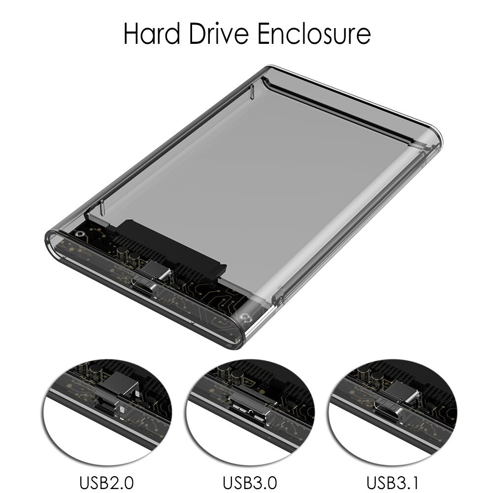 HDD Enclosure 2.5inch Transparent HDD Case Box Sata 2.0/3.0/3.1 to USB 3.0 Gen2 10Gbps Serial Port SATA SSD Hard Drive Case