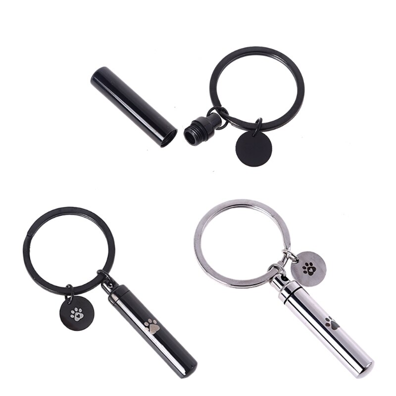 Stainless Steel Cylinder Urn Keychain Key Ring for Pet Dog Cat Ashes Keepsake Memorial Cremation Jewelry for Women Men
