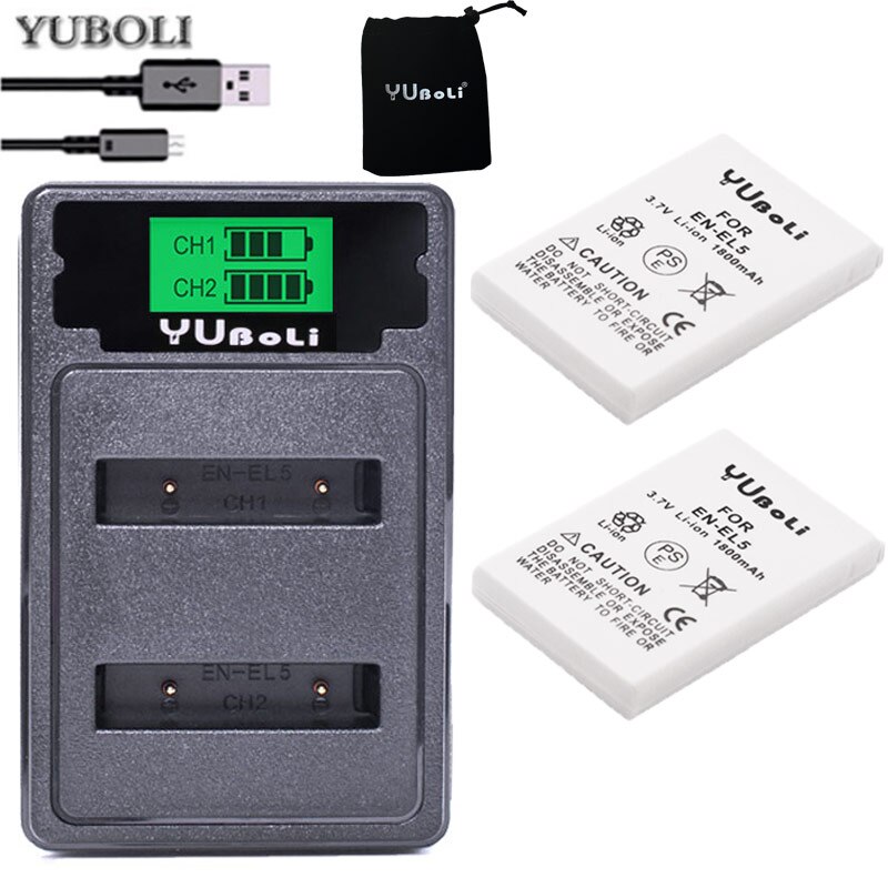 Batterie 3.7v 1800mah EN-EL5 ENEL5 EN El5, pour appareil photo Nikon Coolpix P80 P90 P100 P500, accessoires d'appareil photo: charger and 2battery