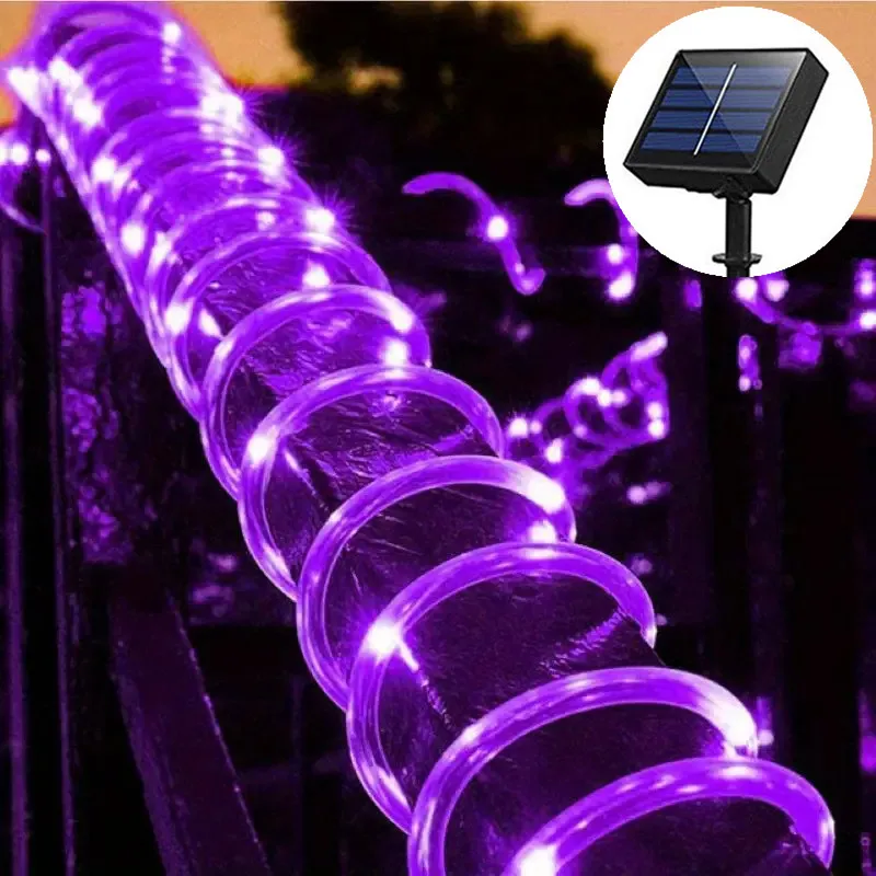 Luces de cuerda solares para exteriores, guirnaldas de luces LED de tubo transparente para , piscina, patio, valla de árbol, jardín, porche, Camping, calle: Blanco / K