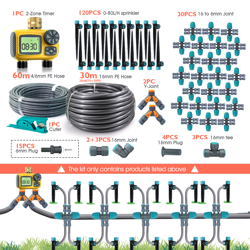 10-60M 13cm Sprinkler Garden Watering Kit 1/2" 1/4" PE Hose Drip Irrigation System 20/40/80/120Dropper Automatic Watering Plants