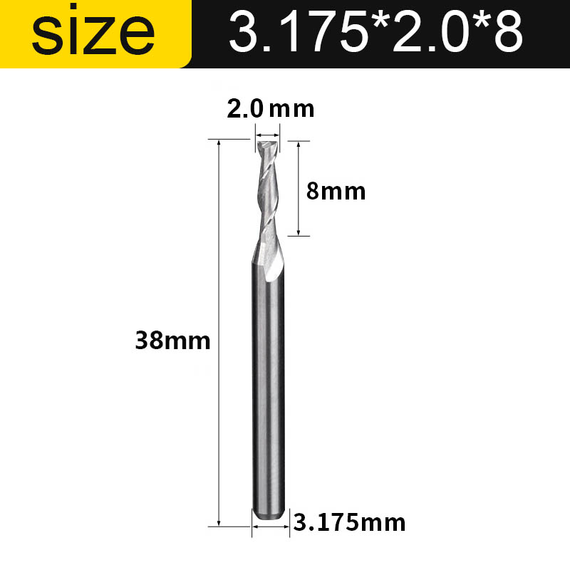 Vsharp 2 Flauti Fresa a spirale Fresa per incisione CNC Punta piatta Upcut Fresa Utensile Punte in metallo duro per legno MDF PVC: 36 MILLIMETRI