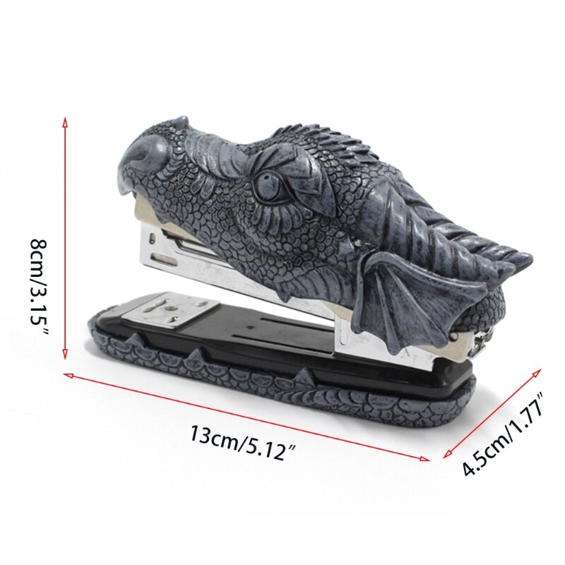 K1KF Dragon Head Stapler Desktop Mini Stapler Office Desktop Accessory Home Decoration Stapler Artificial Stone Resin Statue