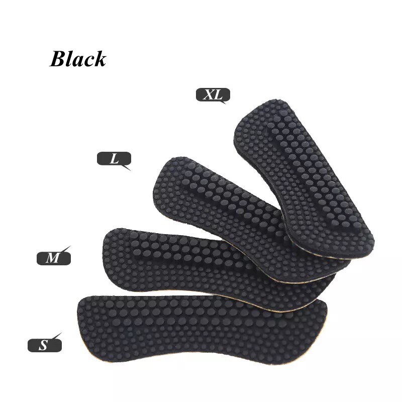 1Pair Massage Silicone Inserts Soft Sticky Silica Gel Fabric Shoe Pads Liner Grips Back Heel Inserts Insoles: Black-L