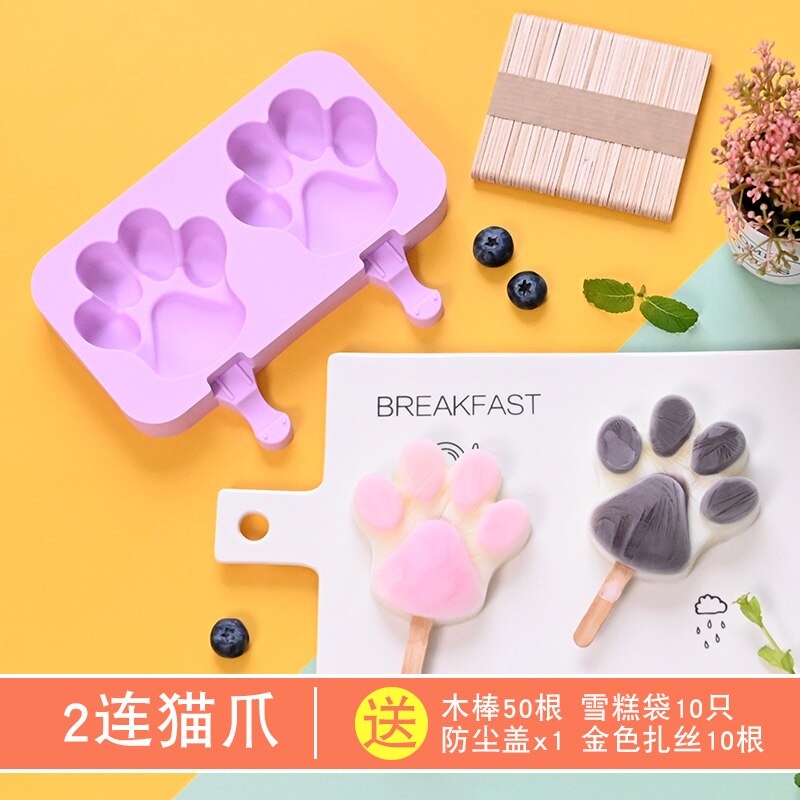 Cute DIY Ice Cream Mold Kit with 50 pcs Wood Sticks Food Grade Silicone Ice Tray Ice Cream Maker for Kitchen Supplies: H-50sticks