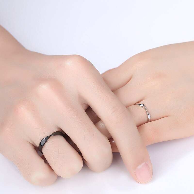 Mobius Paar Ringen Mannen Vrouwen Simple Zwart Wit Open Ring Voor Bruiloft Verjaardag Voorstel Shoping