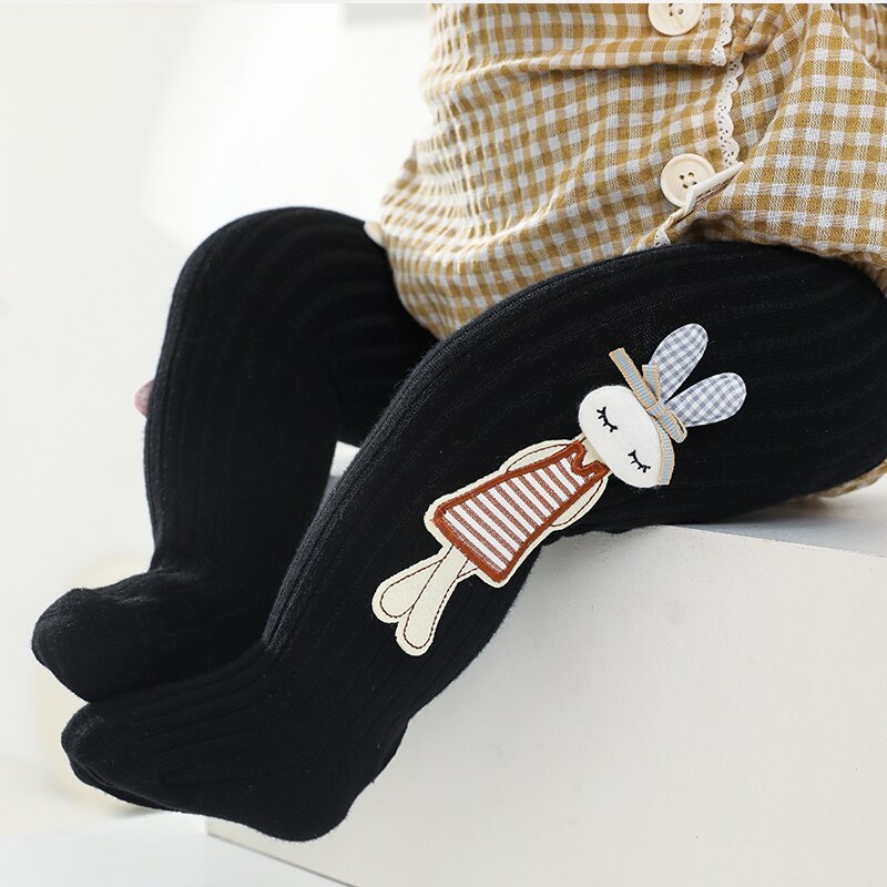 Girls Spring and Autumn Cotton High Elasticity Deodorant Korean Rabbit Eating Carrot Pantyhose: black / S