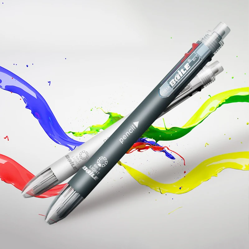6 In 1 Multicolor Ballpoint Pen Multifunction Pen Contain 5 Color Ball Pen & 1 Automatic Pencil Top Eraser Office School Supply