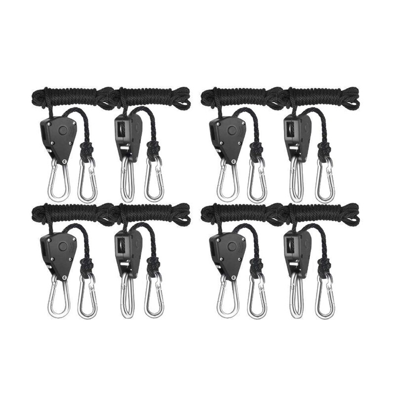 4 Pairs 1/8 Inch Adjustable Heavy Duty Rope Hanger - Reinforced Metal Internal Gears Ratchets, Loose-Proof , 8-Ft Long &