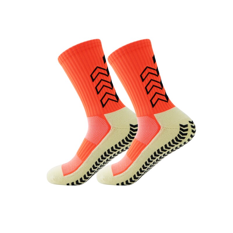 Fußballsocken, rutschfest, weich, atmungsaktiv, für damen und herren, mit verdickter frotteesohle: Orange