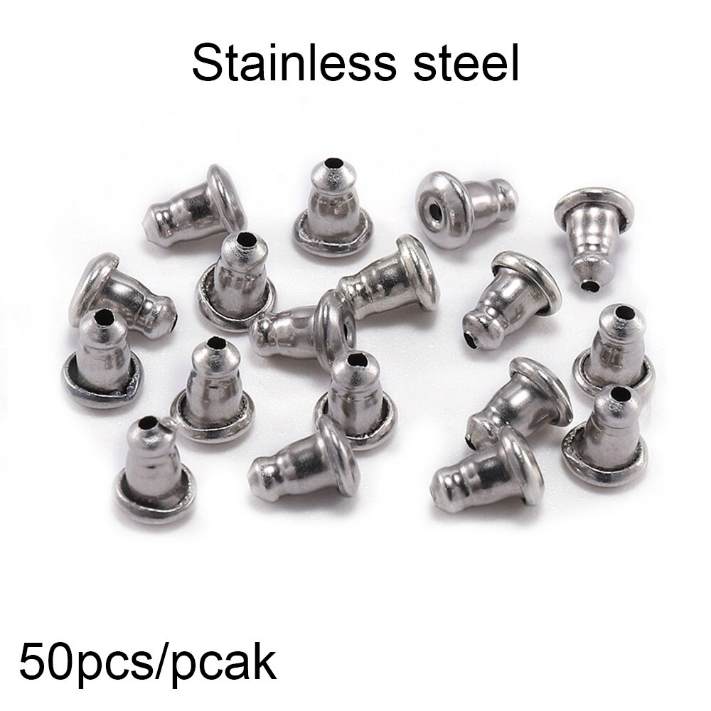 Size 5*6mm 50-200pcs/lot Gold Metal Caps Earring Studs Stopper Bullet Earring Back Plugging Blocked For Diy Jewelry Making: Steel 50 Pcs