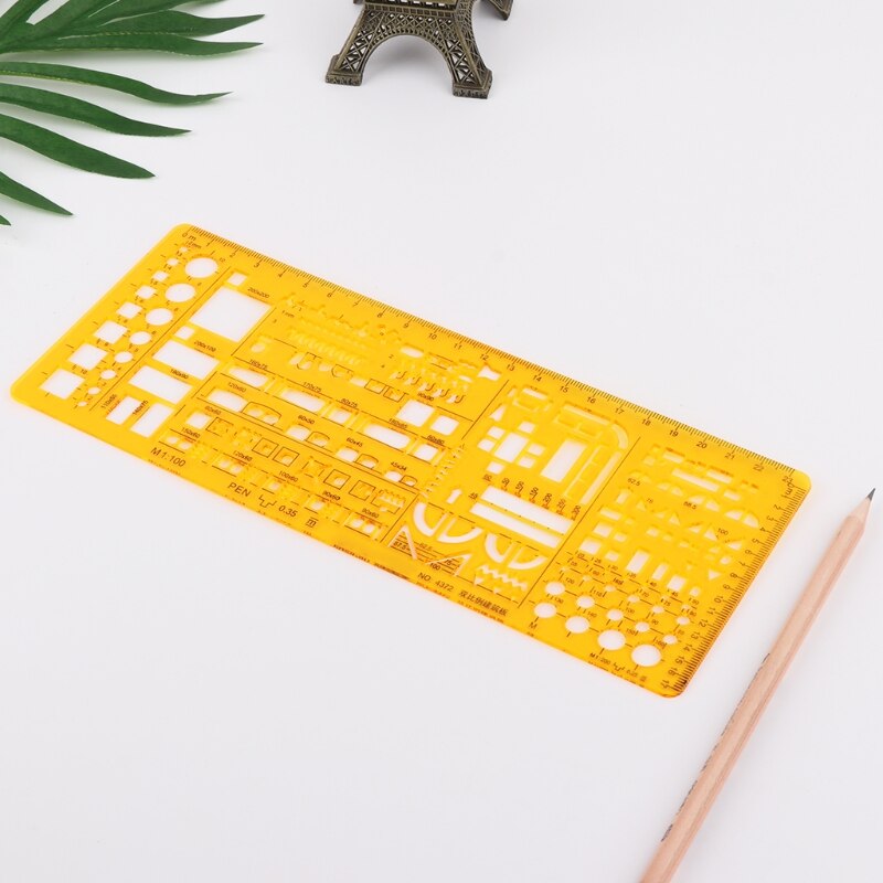 Arkitektonisk mall linjal ritning stencil mätverktyg student
