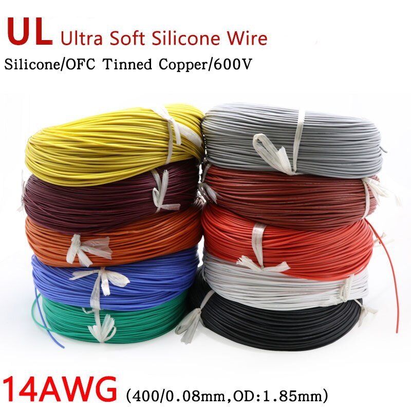 14awg fio de silicone 2mm quadrado isolado flexível cabo elétrico à prova de calor estanhado sílica gel de cobre macio diy núcleo linha de teste