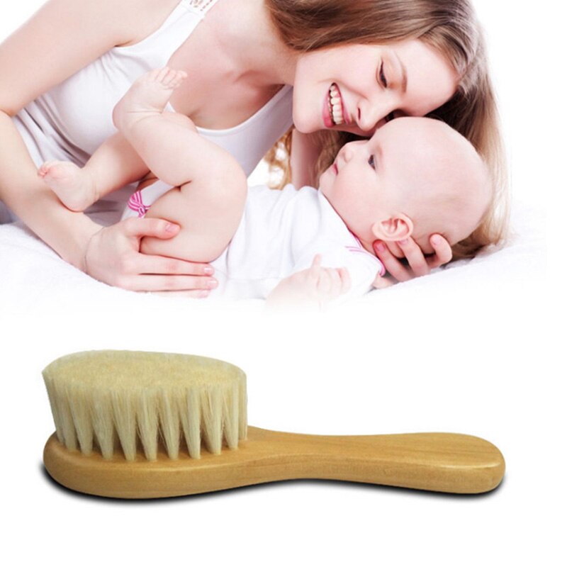 Naturlig ren uld blød babybørste træskaft børste baby hår kam spædbarn kam hoved hoved massager baby hårbørste babypleje