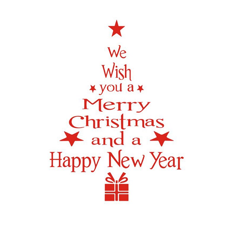 Merry Christmas Window Wall Stickers Posters Decals Waterproof Blessing Happy Year Christmas Tree Stars Home Decor: Red