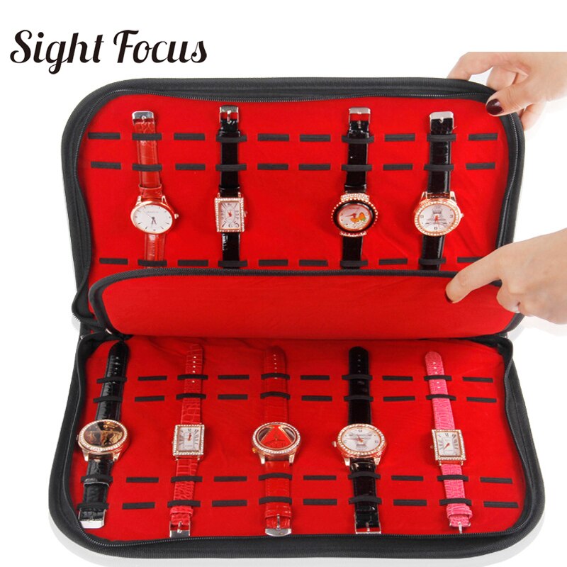 20 Slots/Grids Horloge Band Collector Organisator Horloge Band Case Black Pu Horloge Opbergdoos Met Rits Horloge Display lade