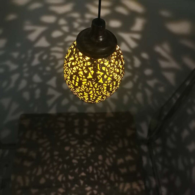 Solar Powered LED Moroccan Hanging Lantern Retro Moroccan Pattern Projection Lamp Outdoor Garden Decor Fairy Light Kit