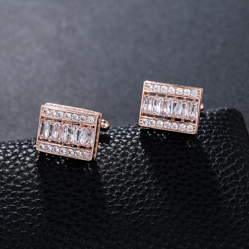 WEIMANJINGDIAN Brand Exquisite Cubic Zirconia Rectangle Shape CuffLink for Men in White / Rose Gold Colors