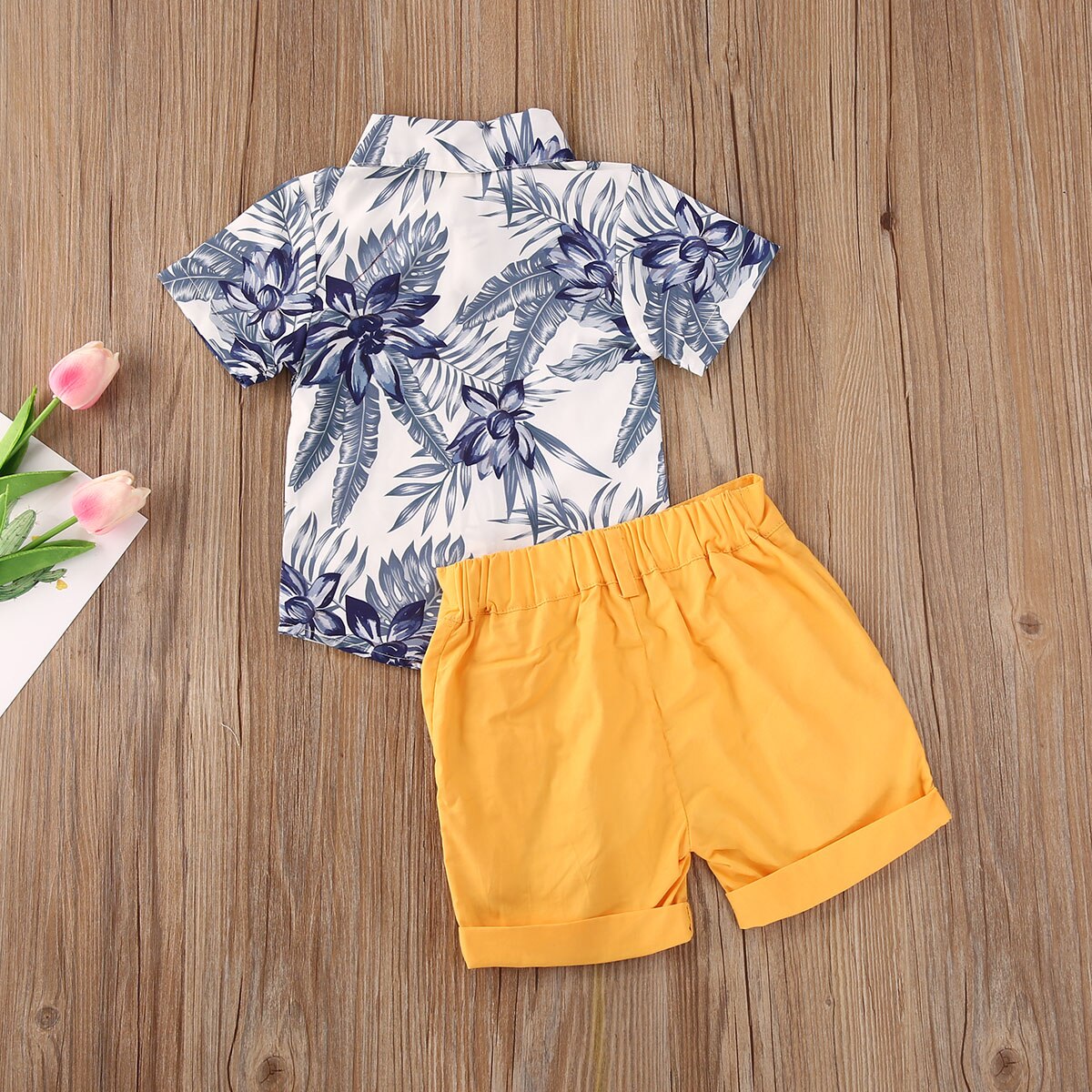 Emmababy 1-5Y Summer Toddler Baby Boys Clothes Sets Floral Short Sleeve Shirts Tops+Solid Shorts 2pcs Outfits